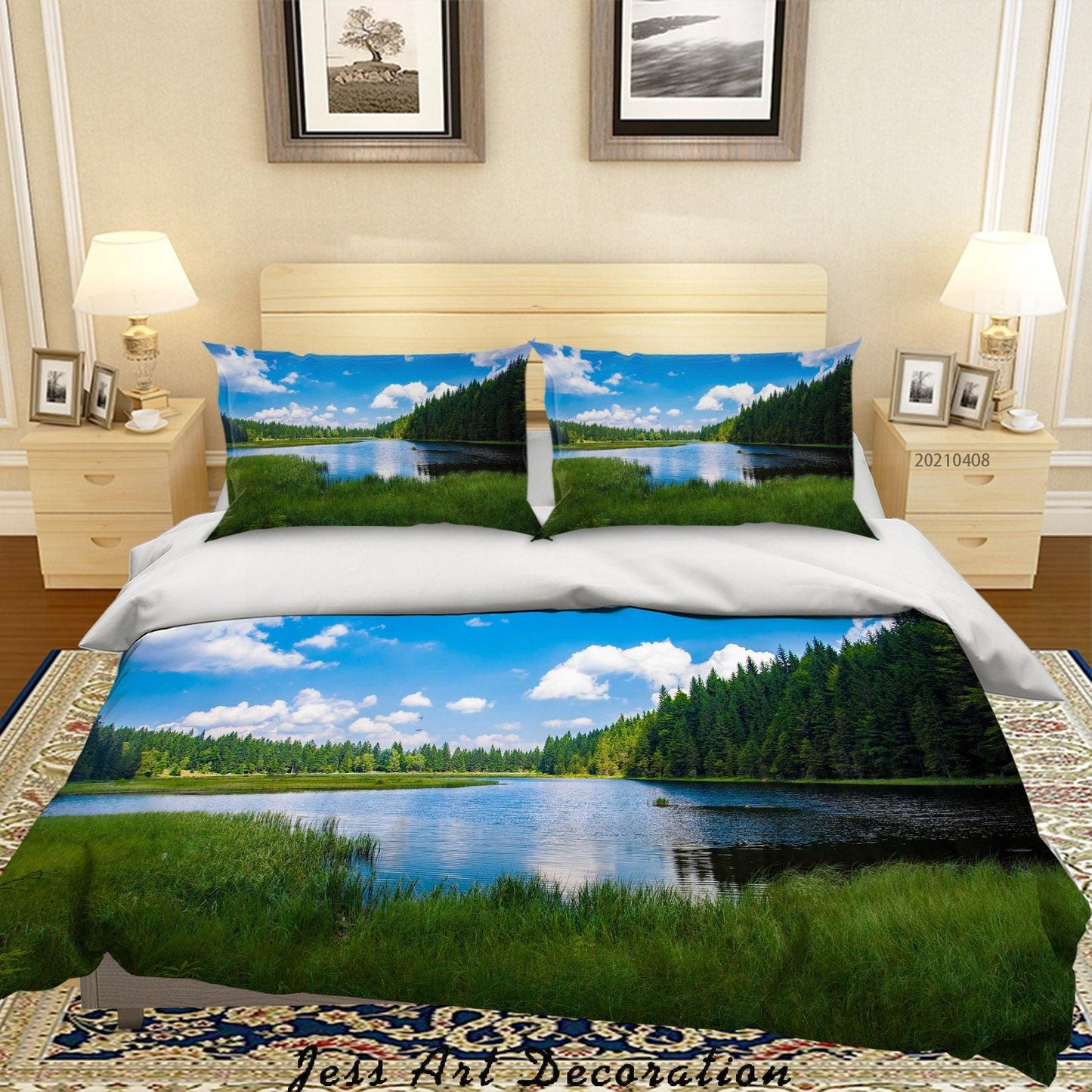 3D Blue Sky Lake Forest Landscape Quilt Cover Set Bedding Set Duvet Cover Pillowcases 252