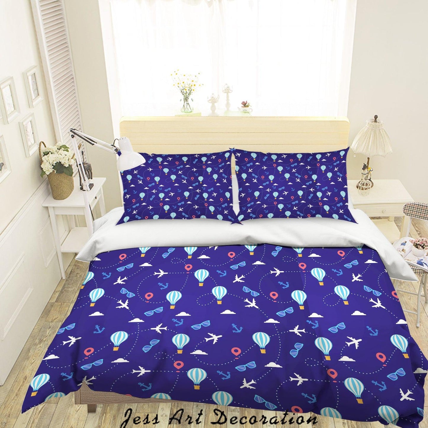 3D Cartoon Blue Hot Air Balloon Quilt Cover Set Bedding Set Pillowcases 47