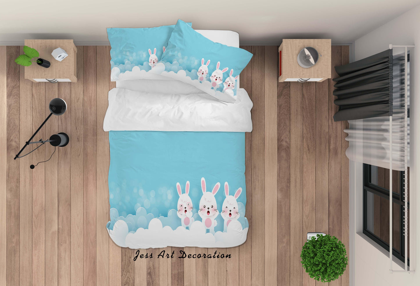 3D Blue Rabbit Quilt Cover Set Bedding Set Duvet Cover Pillowcases SF60