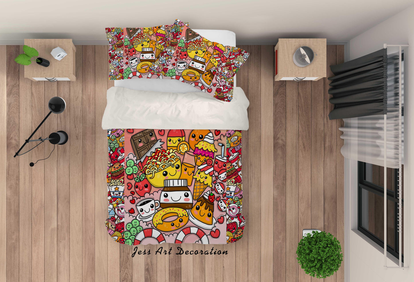 3D Cartoon Food Snacks Quilt Cover Set Bedding Set Pillowcases 99