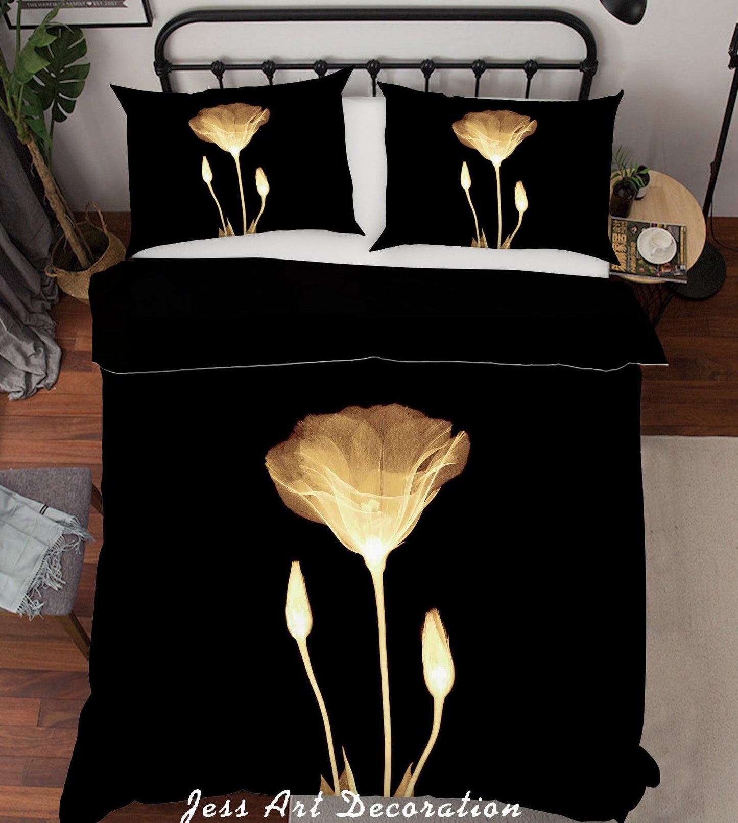 3D Black Floral Quilt Cover Set Bedding Set Pillowcases 04