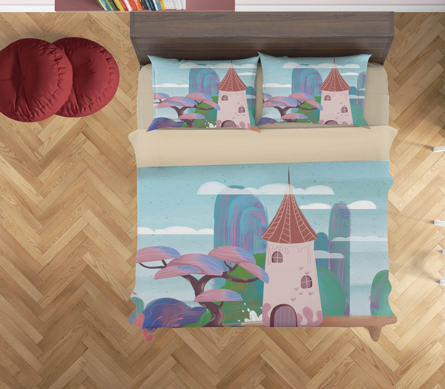 3D Cartoon Castle Tree Mountain Quilt Cover Set Bedding Set Duvet Cover Pillowcases A543 LQH