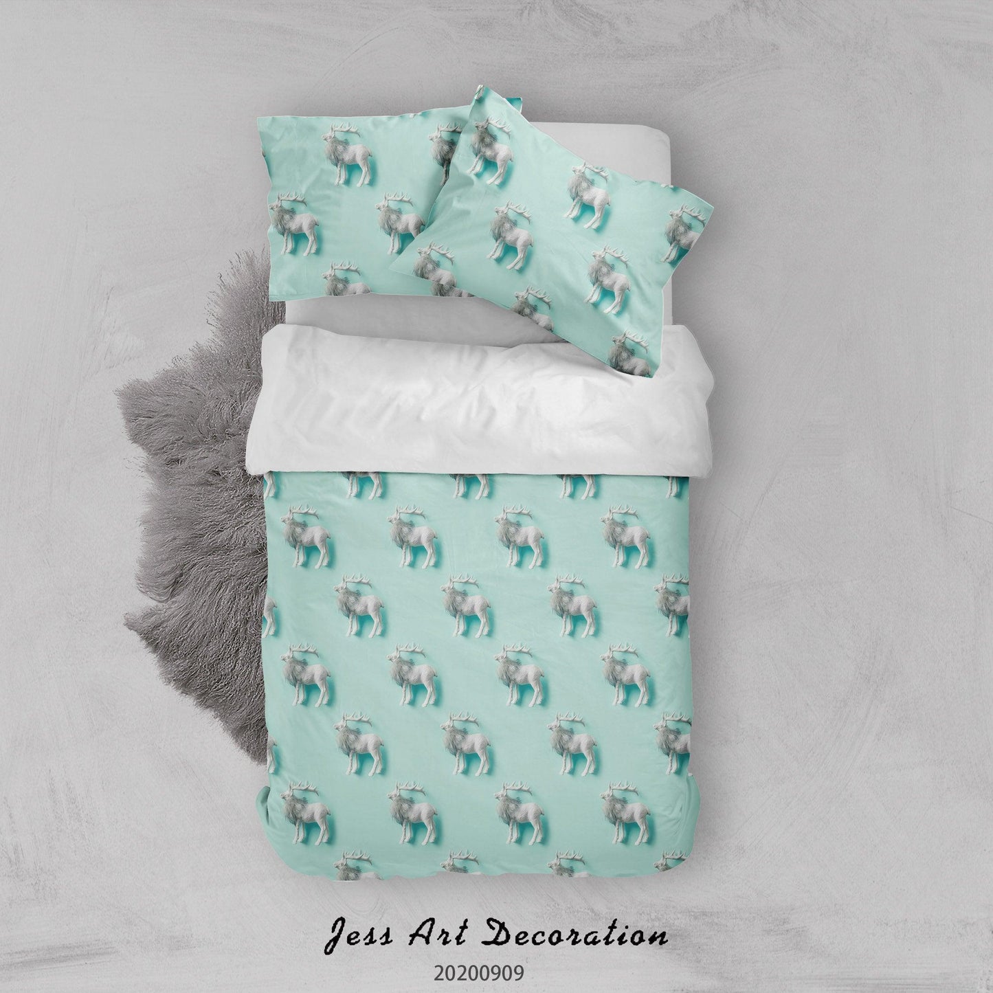 3D Cartoon Animal Christmas Deer Pattern Quilt Cover Set Bedding Set Duvet Cover Pillowcases WJ 6077