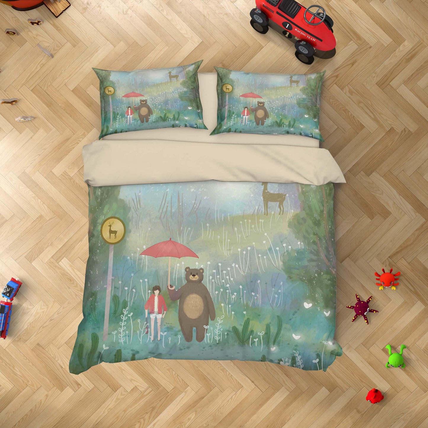3D Bear Girl Umbrella Painting Quilt Cover Set Bedding Set Duvet Cover Pillowcases A420 LQH