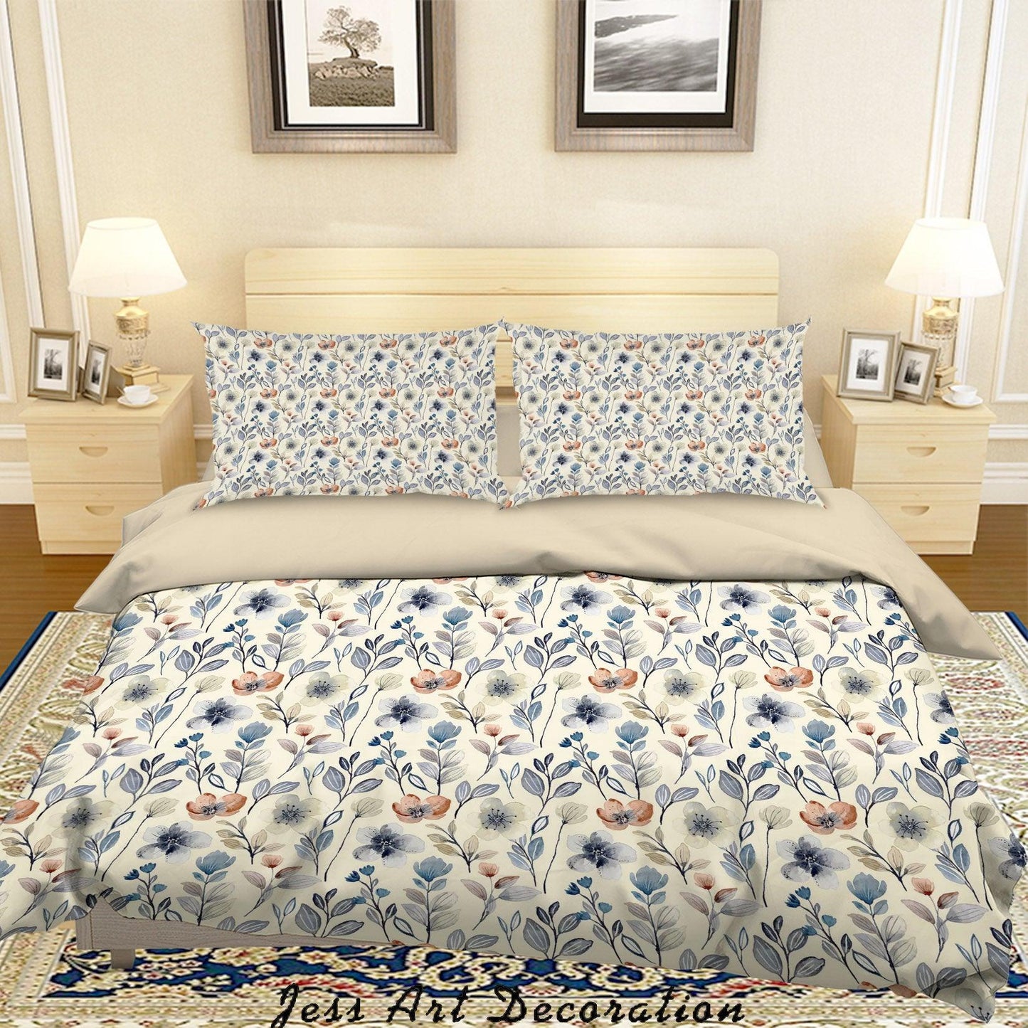 3D Blue Leaves Flowers Quilt Cover Set Bedding Set Duvet Cover Pillowcases A366 LQH