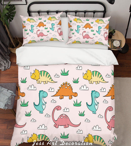3D Cartoon Dinosaur Pink Quilt Cover Set Bedding Set Pillowcases 14