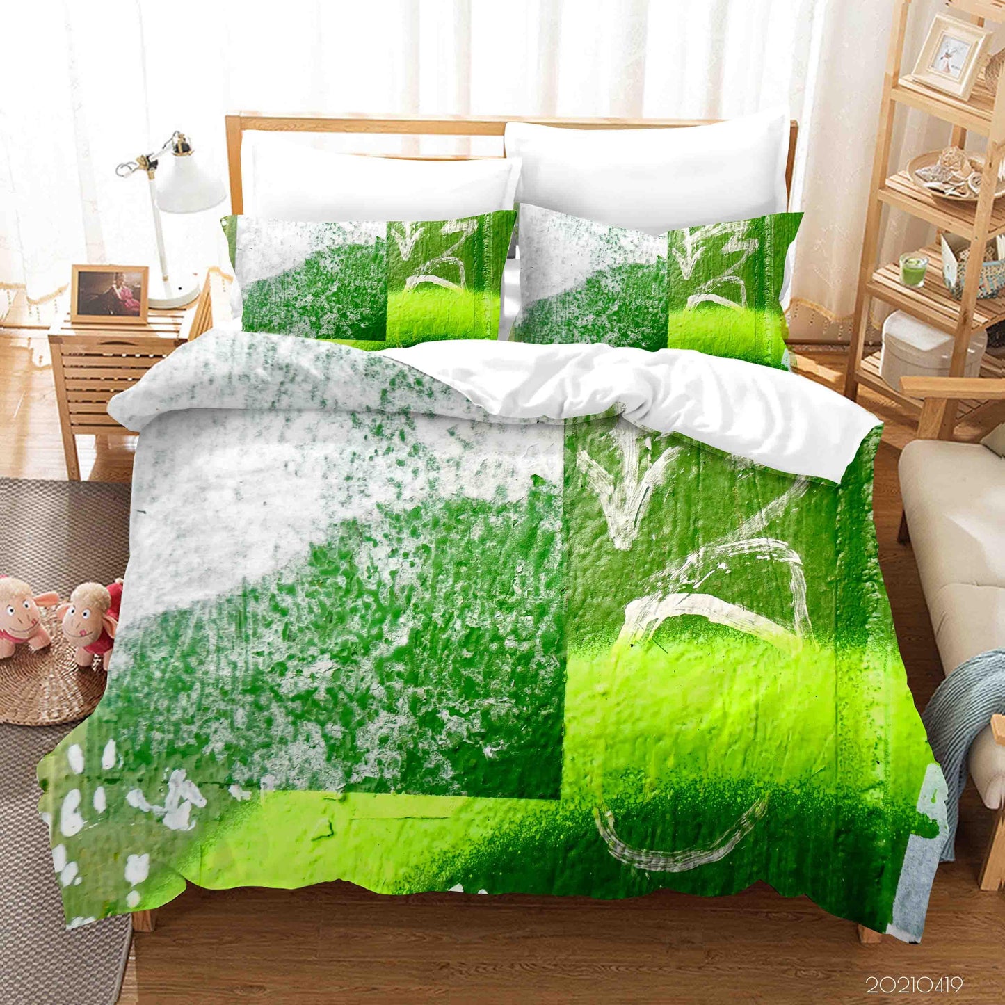 3D Abstract Green Graffiti Quilt Cover Set Bedding Set Duvet Cover Pillowcases 117