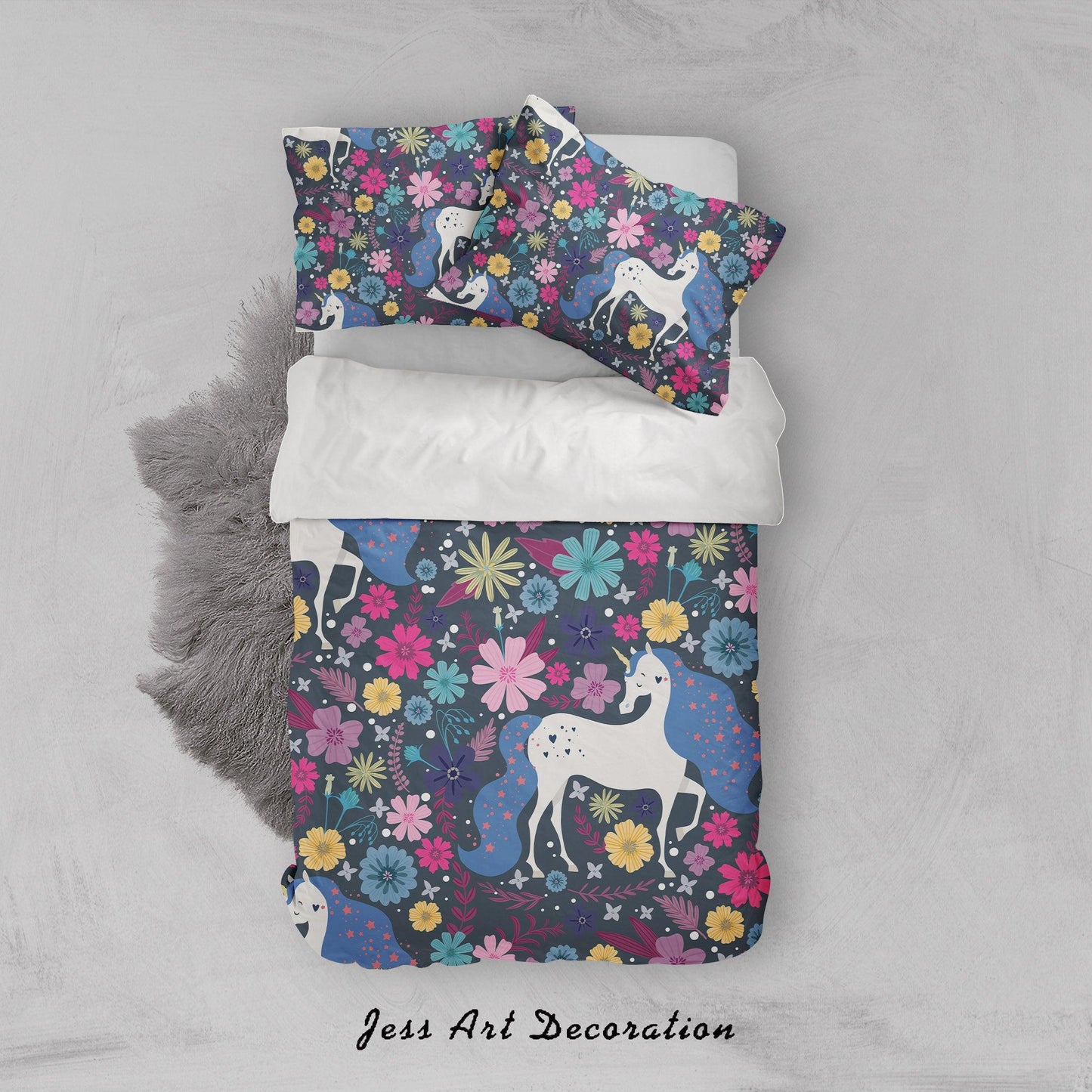 3D Blue Unicorn Floral Quilt Cover Set Bedding Set Pillowcases 57