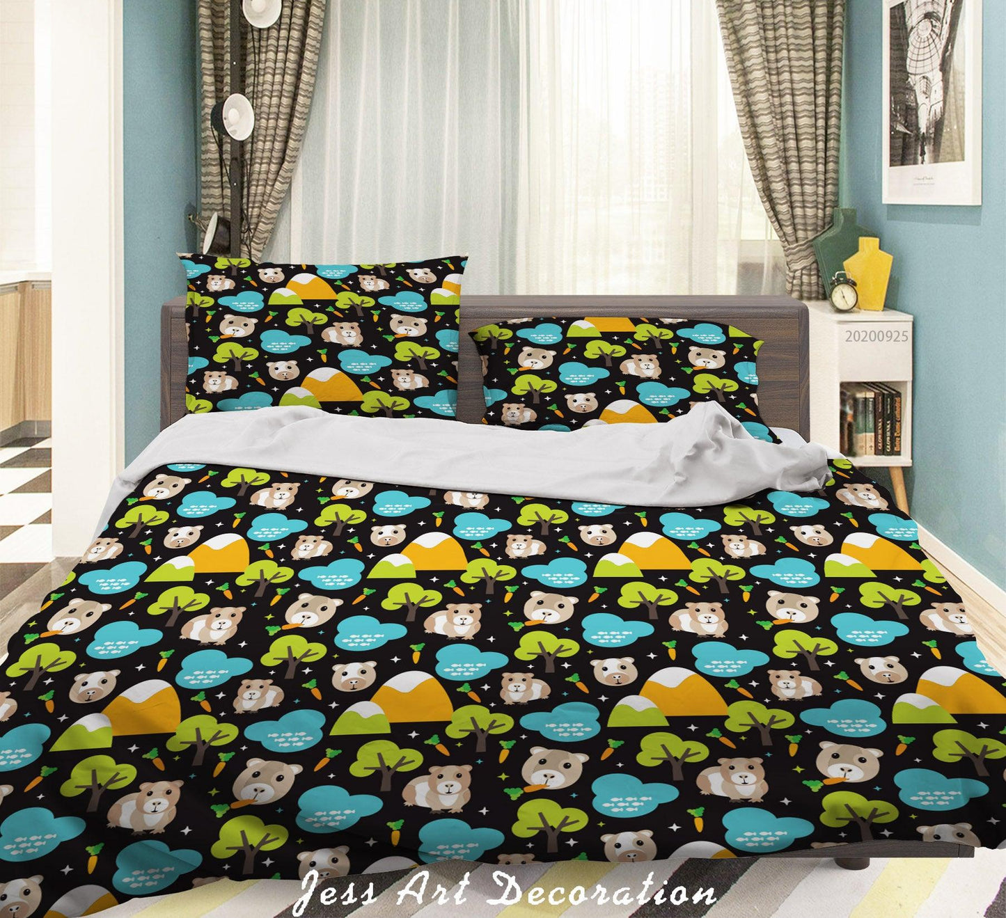3D Cartoon Animal Bear Head Tree Pattern Quilt Cover Set Bedding Set Duvet Cover Pillowcases WJ 6484