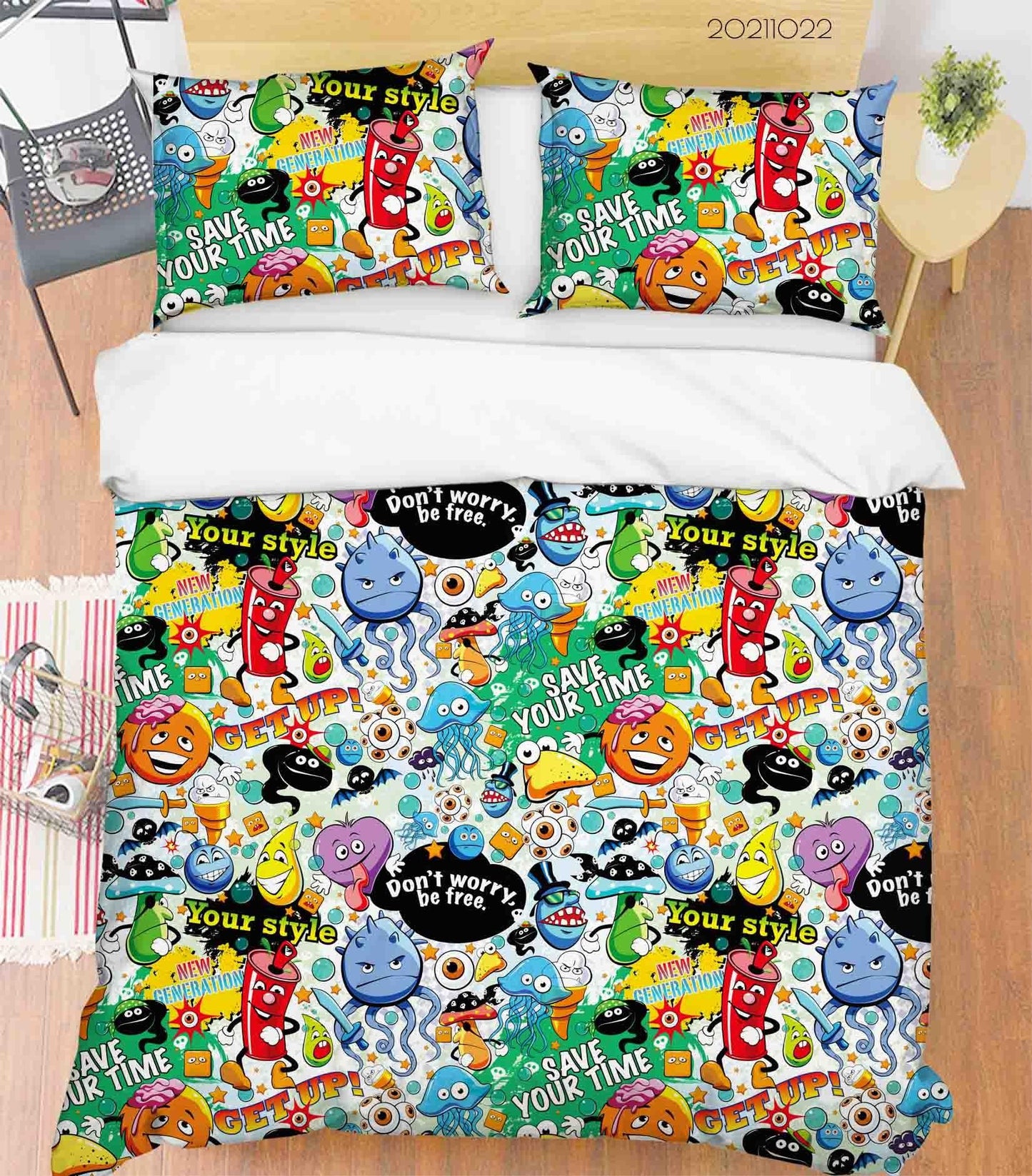 3D Abstract Color Monster Graffiti Quilt Cover Set Bedding Set Duvet Cover Pillowcases 80