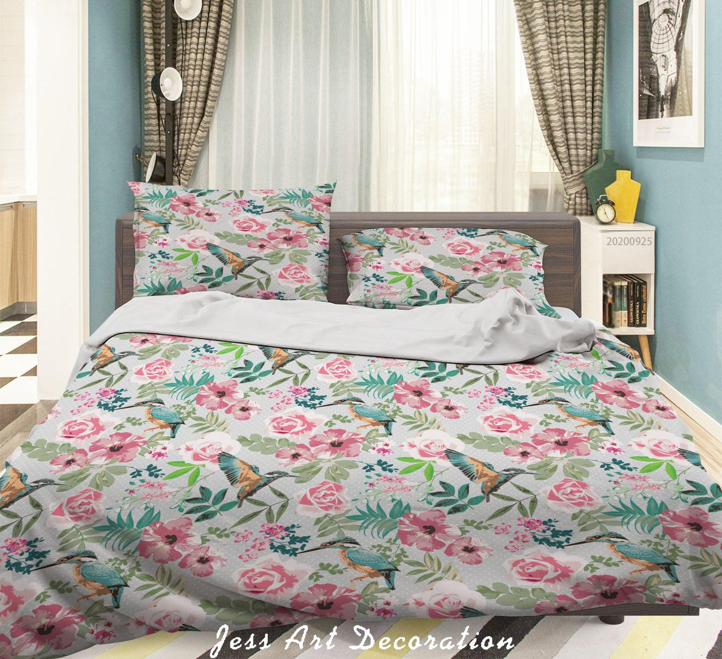 3D Cartoon Animal Bird Floral Pattern Quilt Cover Set Bedding Set Duvet Cover Pillowcases WJ 6474