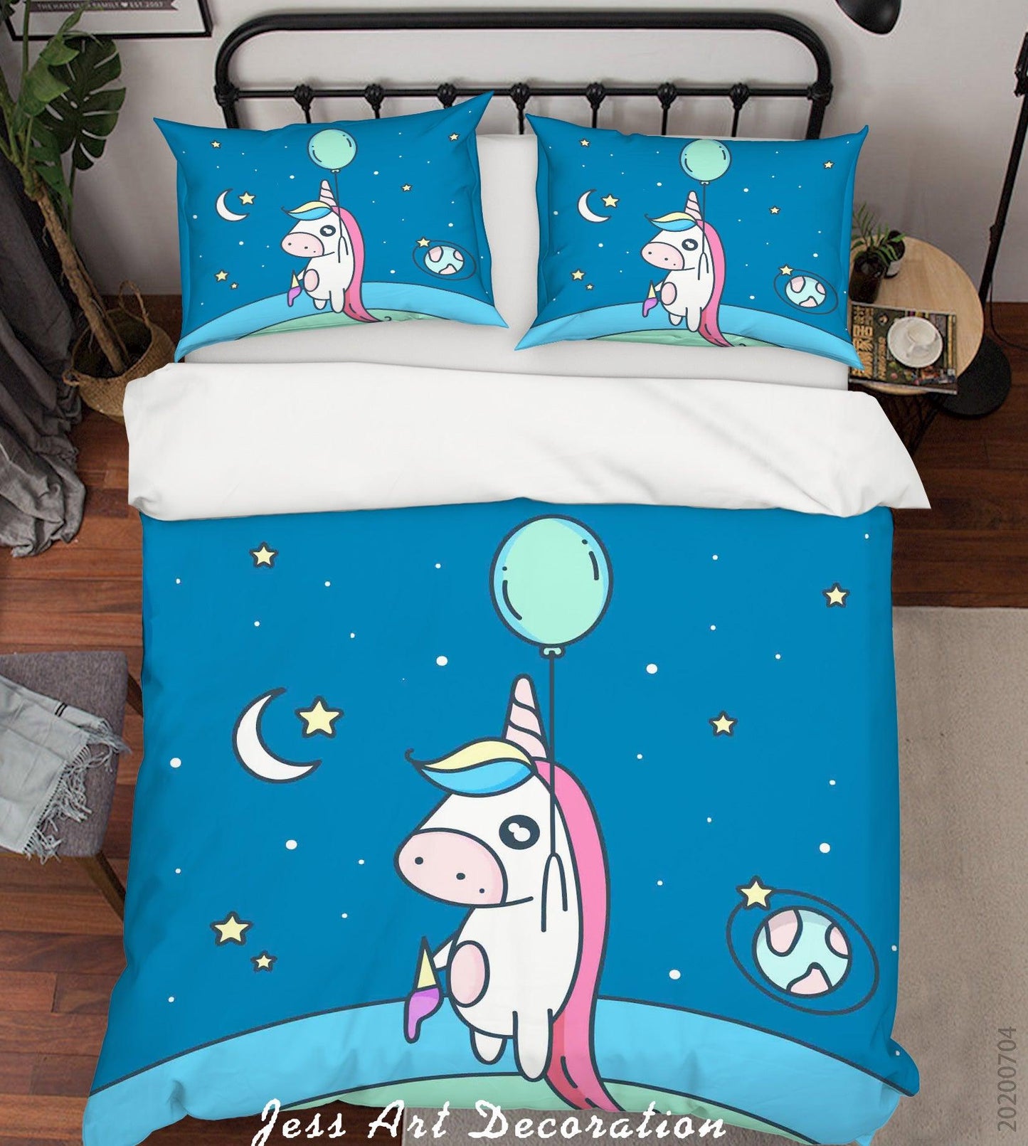 3D Blue Unicorn Quilt Cover Set Bedding Set Duvet Cover Pillowcases SF153