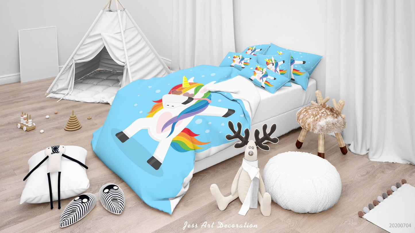 3D Blue Unicorn Quilt Cover Set Bedding Set Duvet Cover Pillowcases SF160