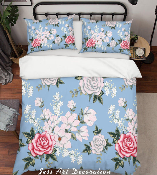 3D Blue Floral Quilt Cover Set Bedding Set Pillowcases SF33