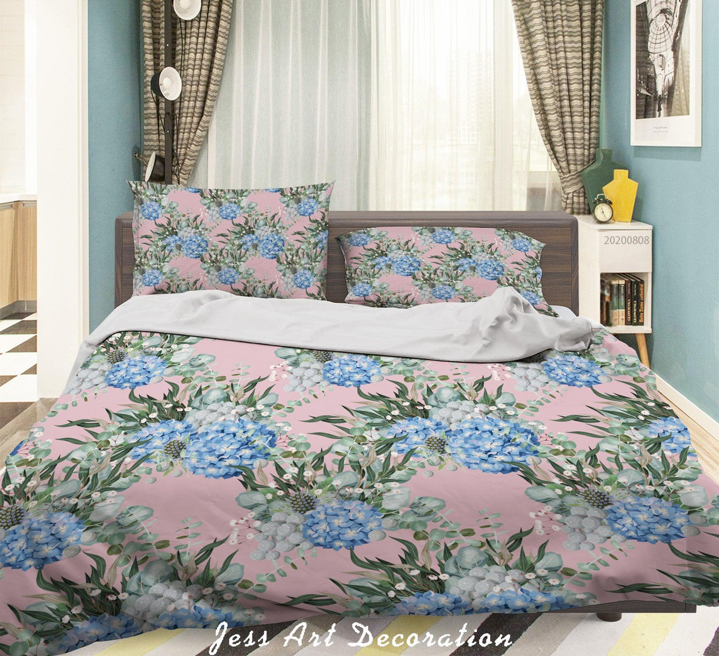 3D Blue Floral Plant Leaves Pink Quilt Cover Set Bedding Set Duvet Cover Pillowcases LXL