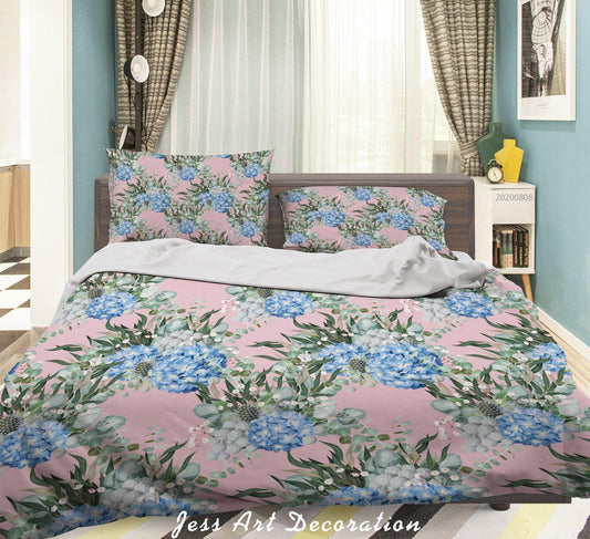 3D Blue Floral Plant Leaves Pink Quilt Cover Set Bedding Set Duvet Cover Pillowcases LXL