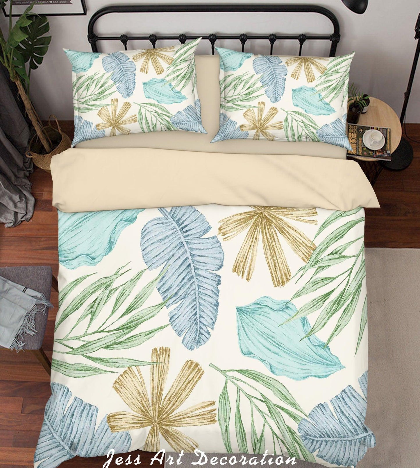 3D Blue Green Leaves Quilt Cover Set Bedding Set Duvet Cover Pillowcases A388 LQH