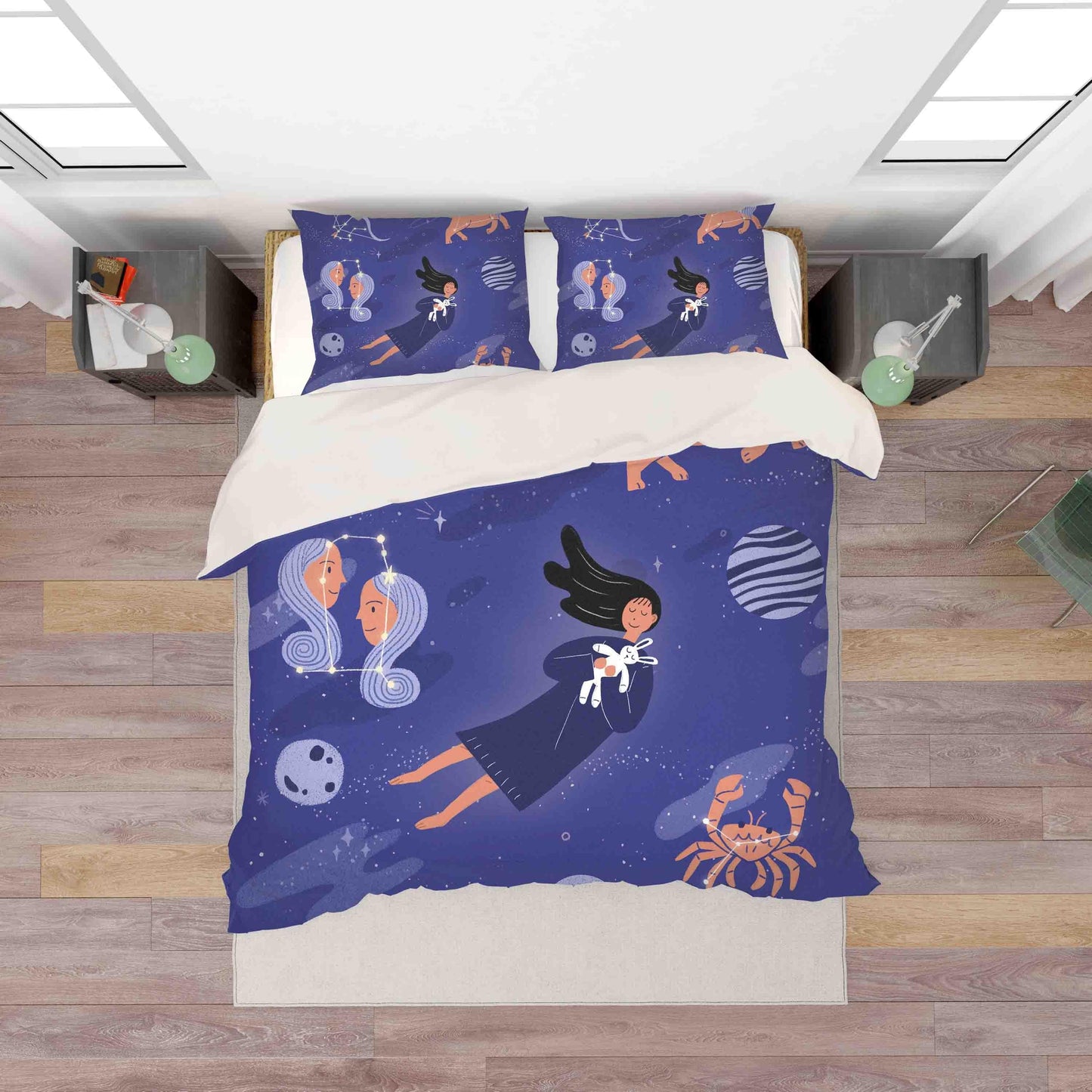 3D Blue Girl Planet Crab Balance Quilt Cover Set Bedding Set Pillowcases 13