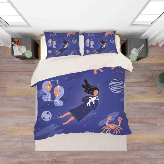 3D Blue Girl Planet Crab Balance Quilt Cover Set Bedding Set Pillowcases 13