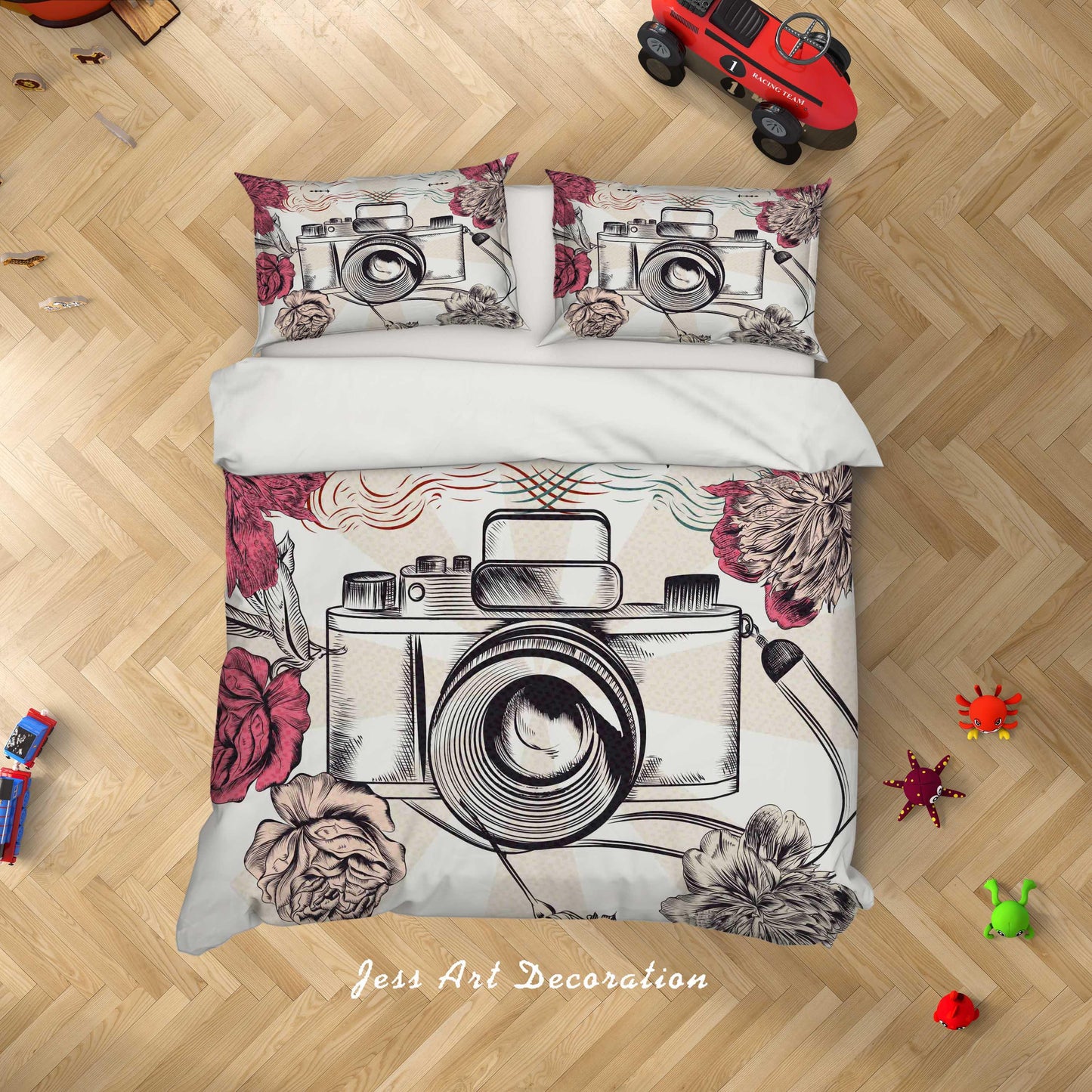 3D Camera Floral Quilt Cover Set Bedding Set Duvet Cover Pillowcases SF97