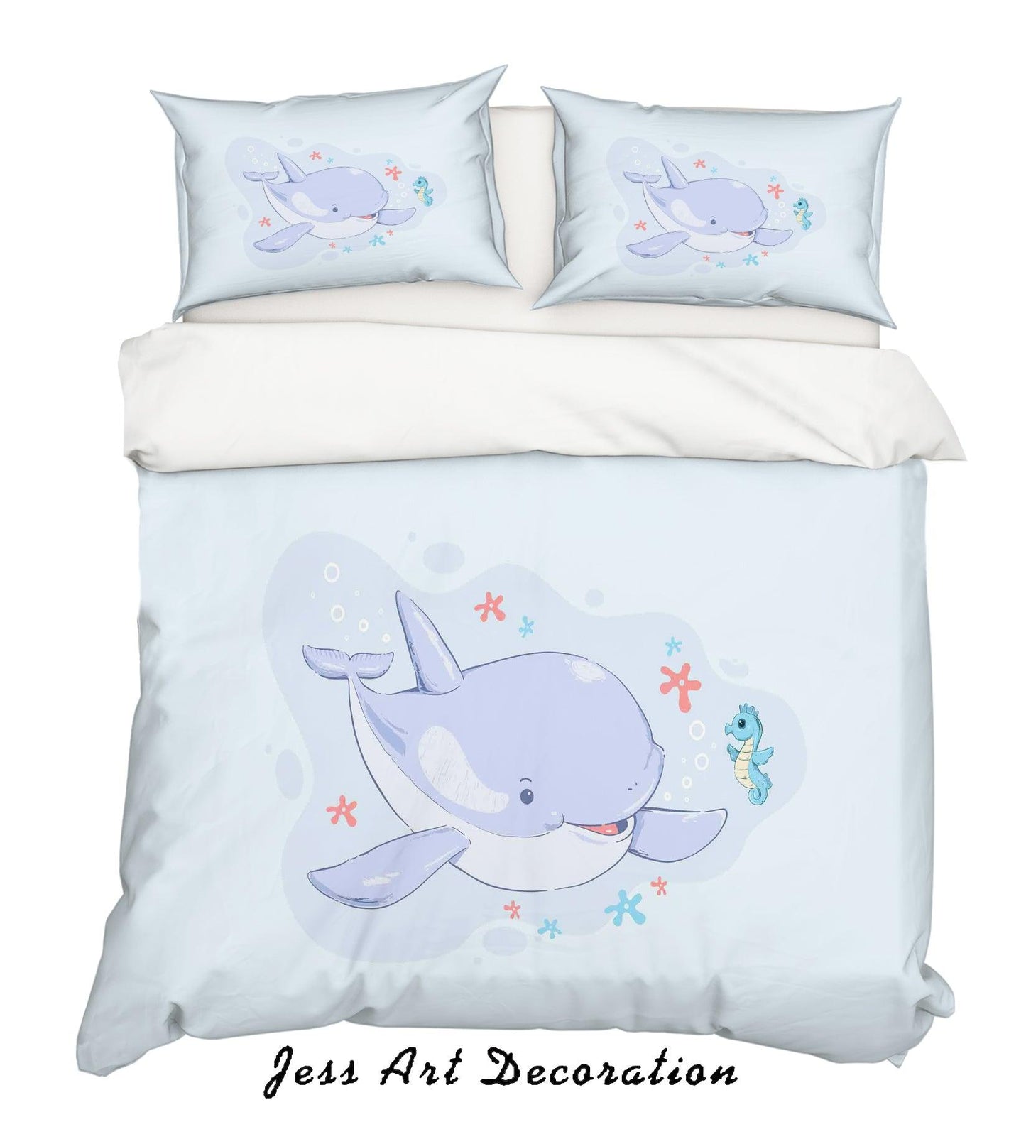3D Cartoon Dolphin White Quilt Cover Set Bedding Set Pillowcases 152