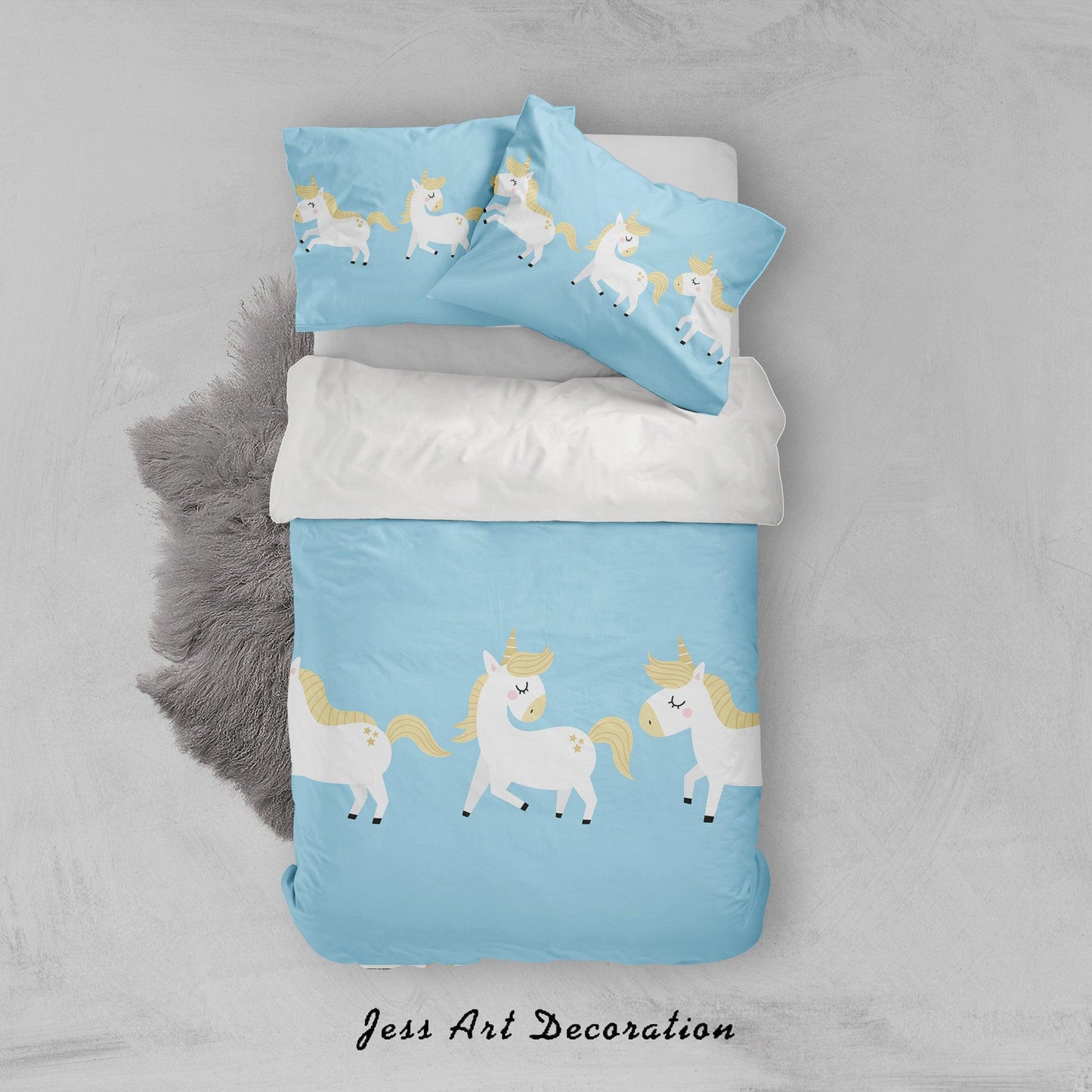 3D Blue Unicorn Quilt Cover Set Bedding Set Pillowcases 09