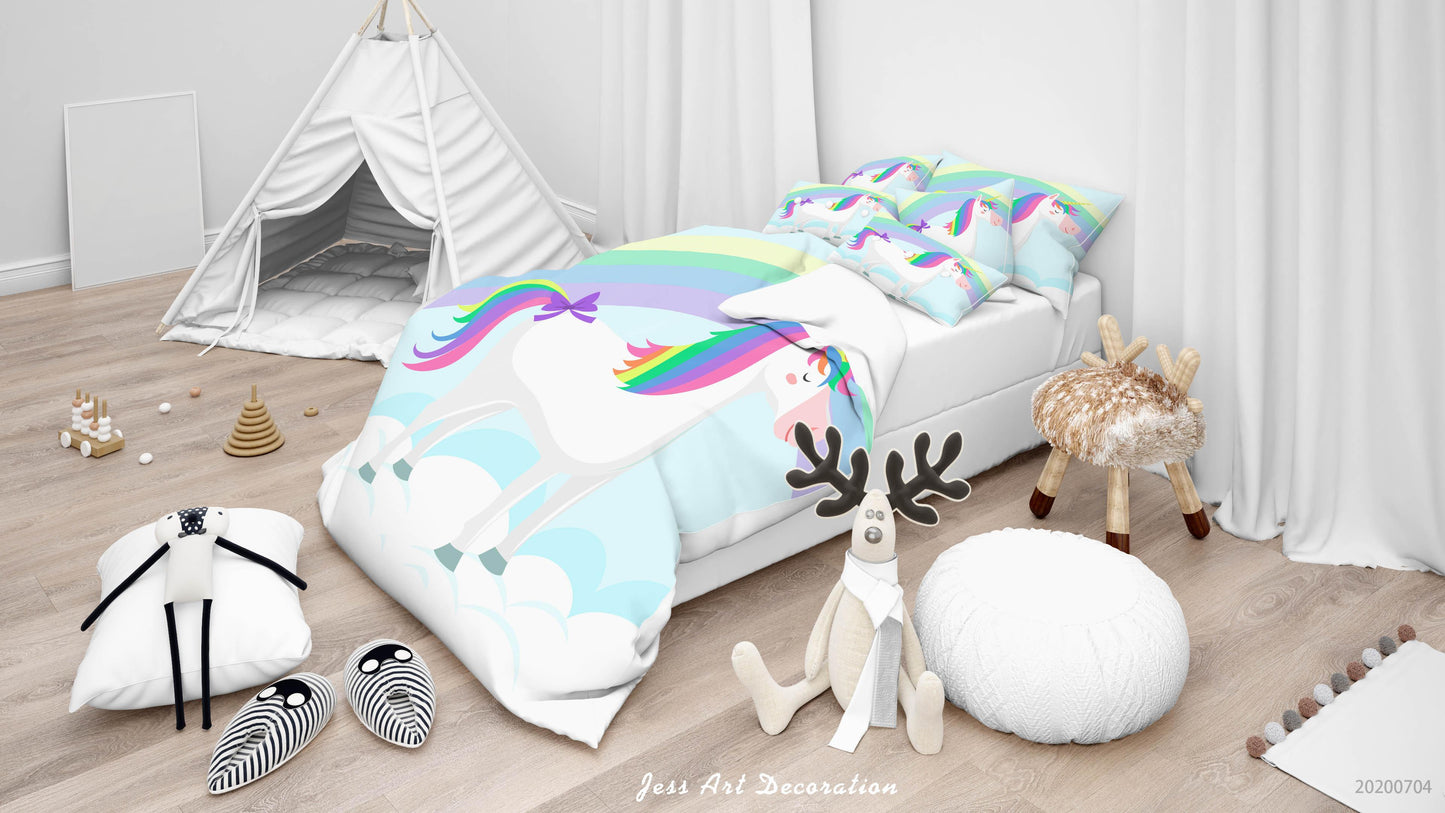 3D Blue Unicorn Rainbow Quilt Cover Set Bedding Set Duvet Cover Pillowcases SF188