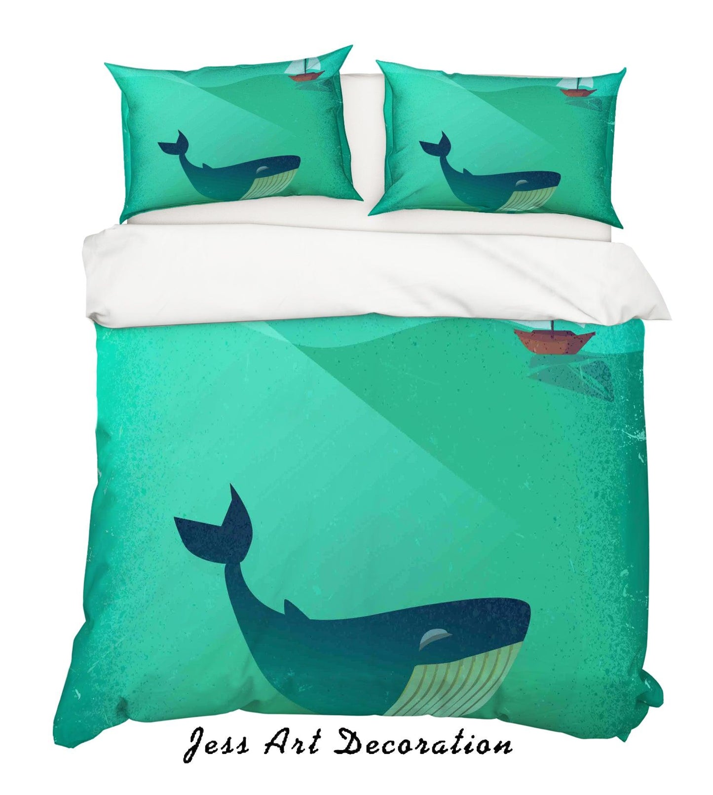 3D Cartoon Green Dolphin Quilt Cover Set Bedding Set Pillowcases 151