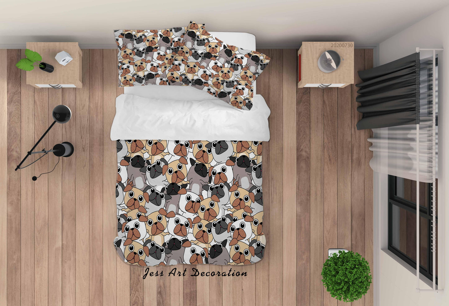 3D Cartoon Pug Quilt Cover Set Bedding Set Duvet Cover Pillowcases LXL 53