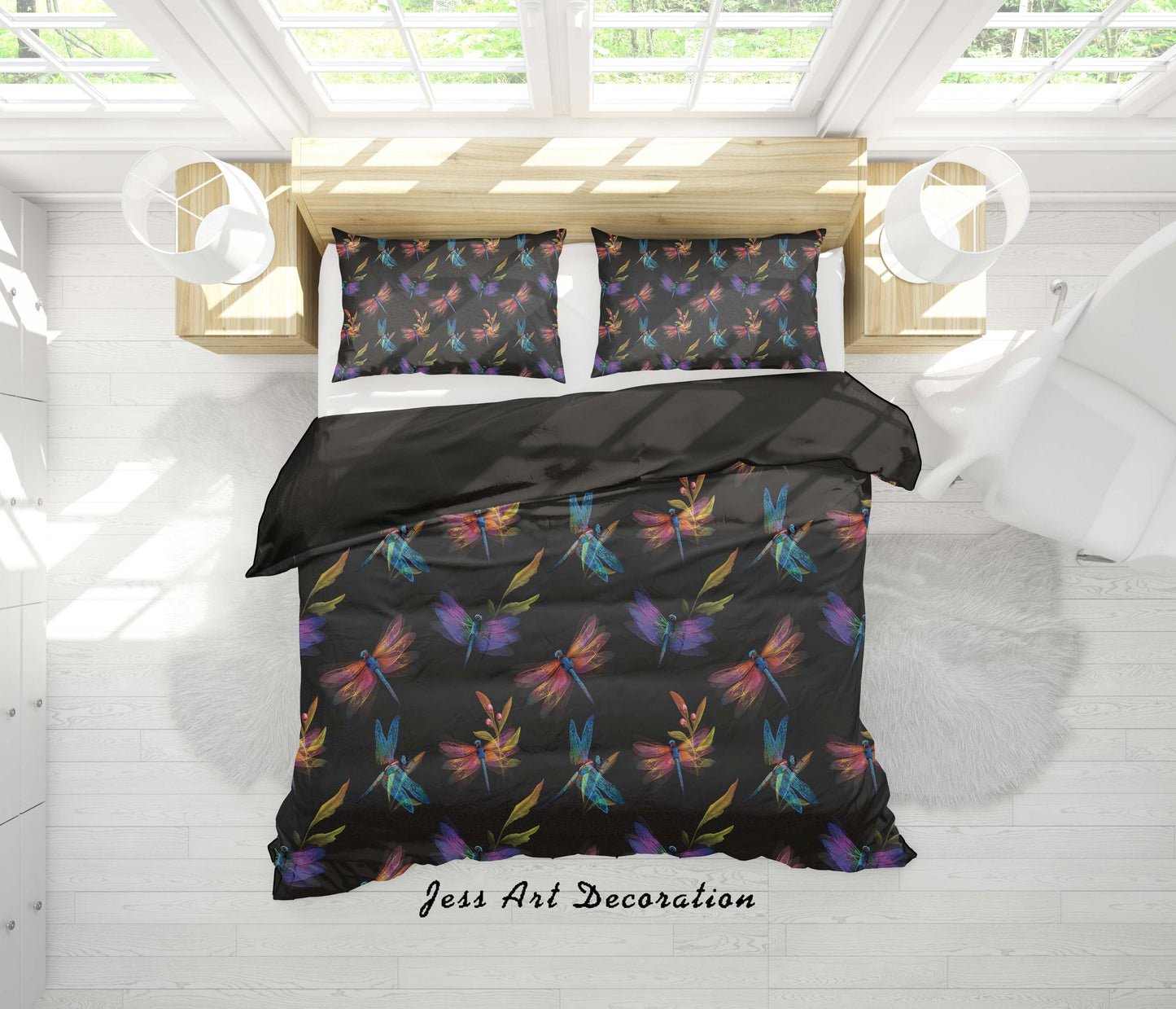 3D Black Dragonfly Quilt Cover Set Bedding Set Duvet Cover Pillowcases SF99