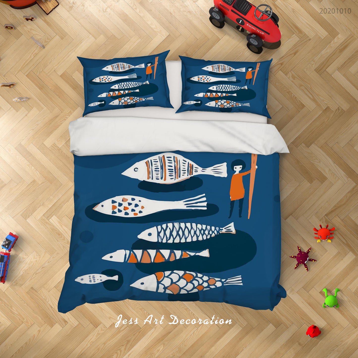 3D Cartoon Cute Fishes Quilt Cover Set Bedding Set Duvet Cover Pillowcases WJ 9575