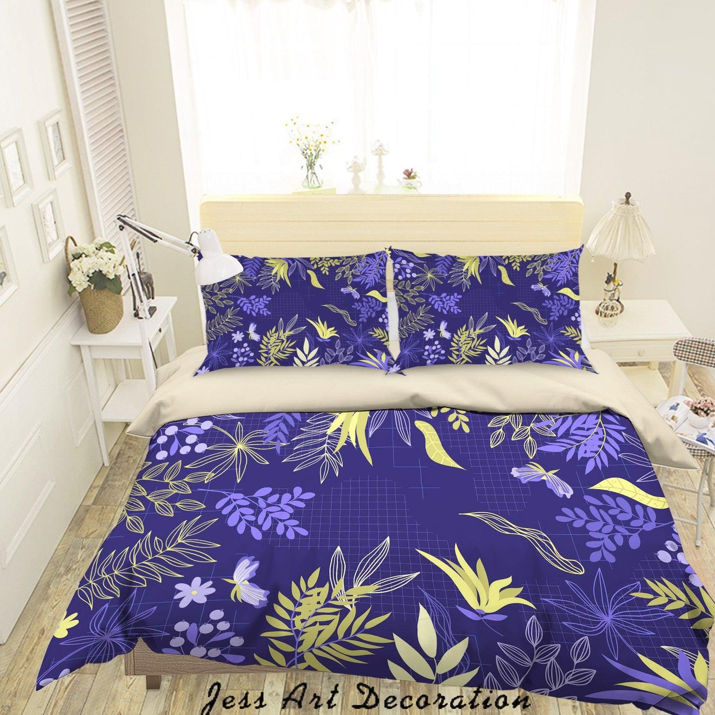 3D Blue Leaves Quilt Cover Set Bedding Set Duvet Cover Pillowcases A022 LQH