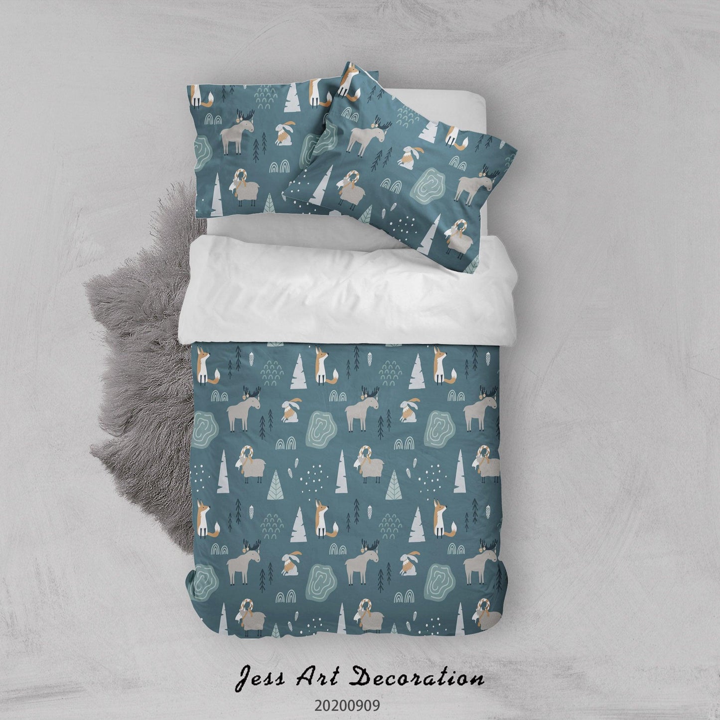 3D Animals Fox Goat Elk Rabbit Forest Pattern Quilt Cover Set Bedding Set Duvet Cover Pillowcases WJ 1981