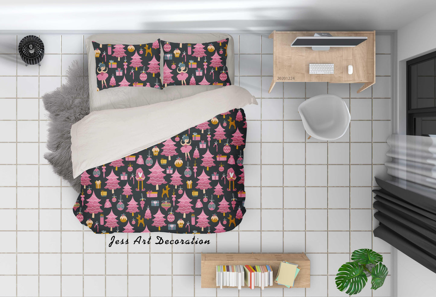 3D Cartoon Christmas Pine Tree Pink Quilt Cover Set Bedding Set Duvet Cover Pillowcases 4 LQH