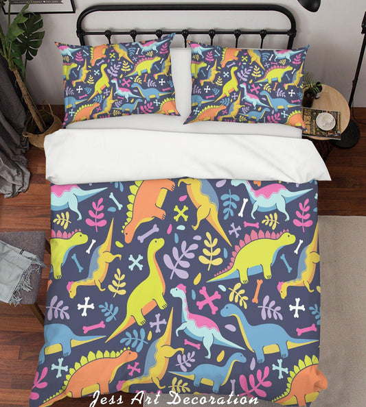 3D Cartoon Dinosaur Yellow Quilt Cover Set Bedding Set Pillowcases 37