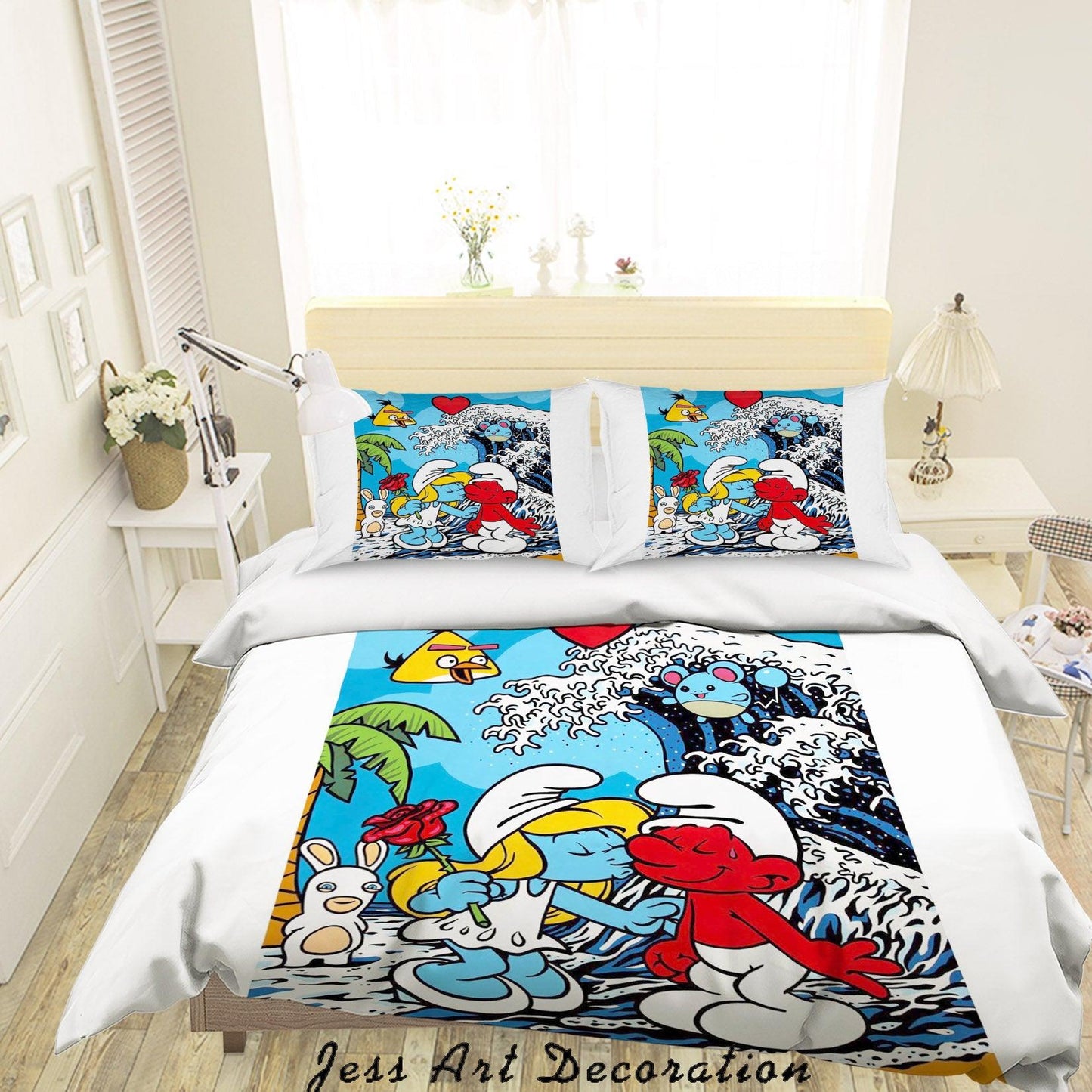 3D Cartoon Colorful Ocean Bunny Animal Quilt Cover Set Bedding Set Duvet Cover Pillowcases LXL