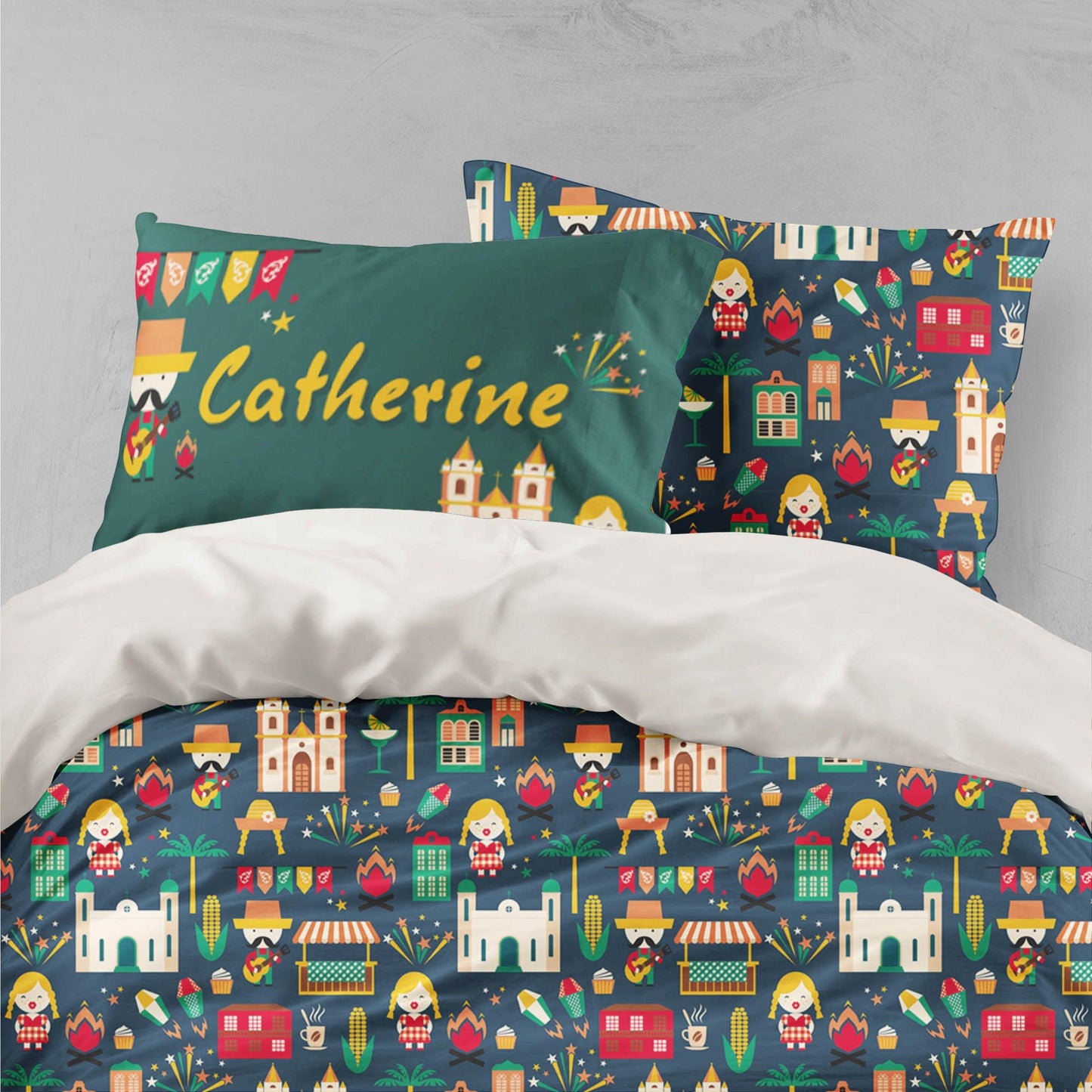 3D Cartoon Building Green Quilt Cover Set Bedding Set Pillowcases 13