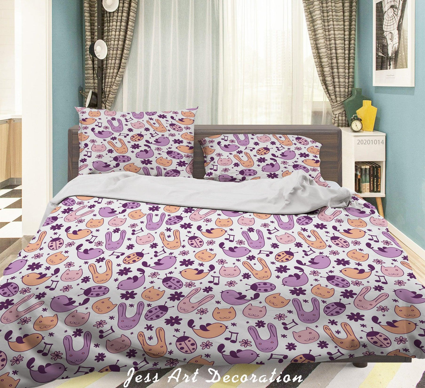 3D Cartoon Animal Birds Rabbits Pattern Quilt Cover Set Bedding Set Duvet Cover Pillowcases WJ 9696