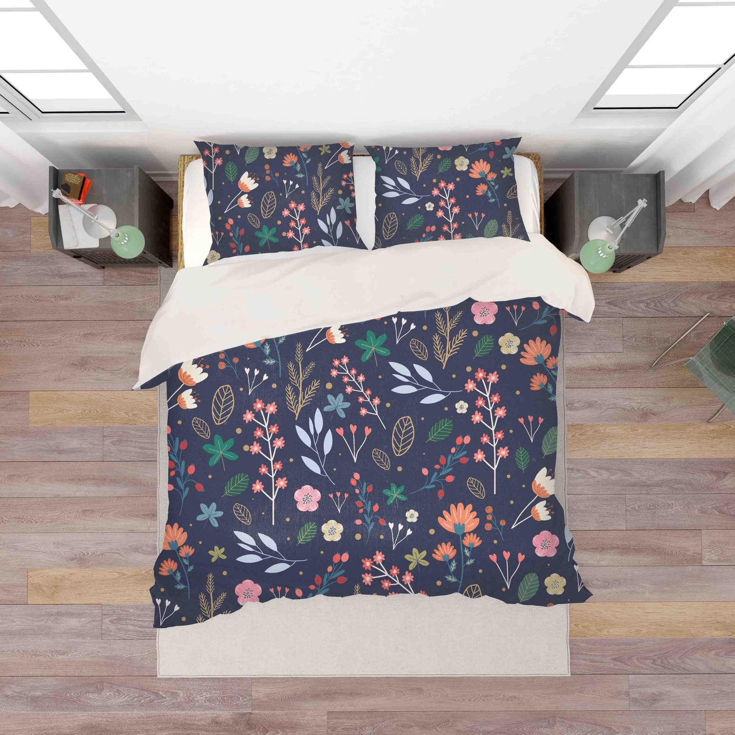 3D Blue Floral Leaves Branch Quilt Cover Set Bedding Set Pillowcases 20