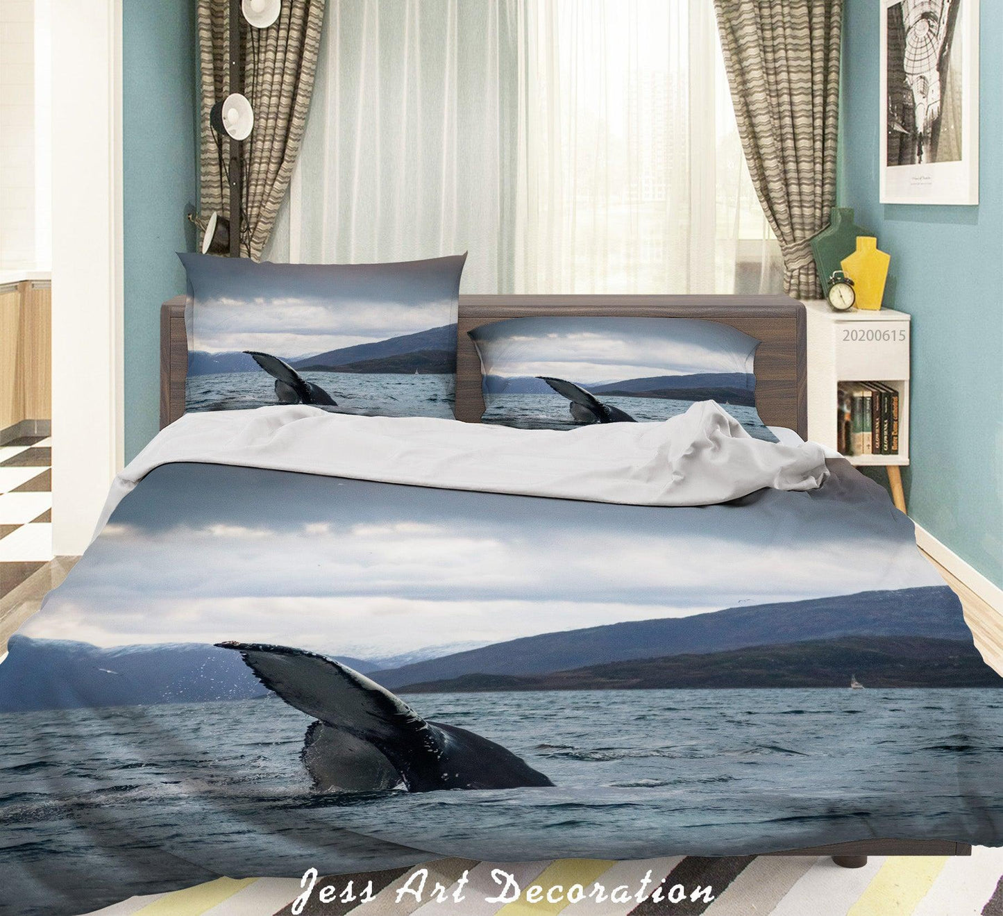 3D Blue Sea Whale Tail Quilt Cover Set Bedding Set Duvet Cover Pillowcases SF50