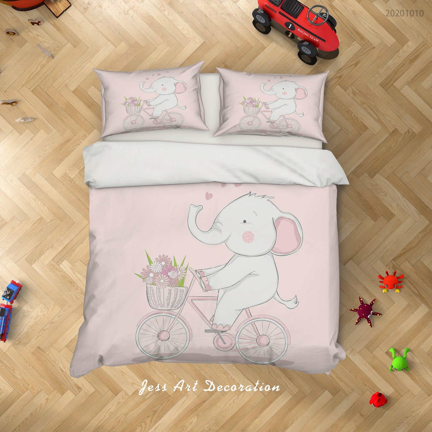 3D Cartoon Cute Animal Elephant Bicycle Star Quilt Cover Set Bedding Set Duvet Cover Pillowcases WJ 9509