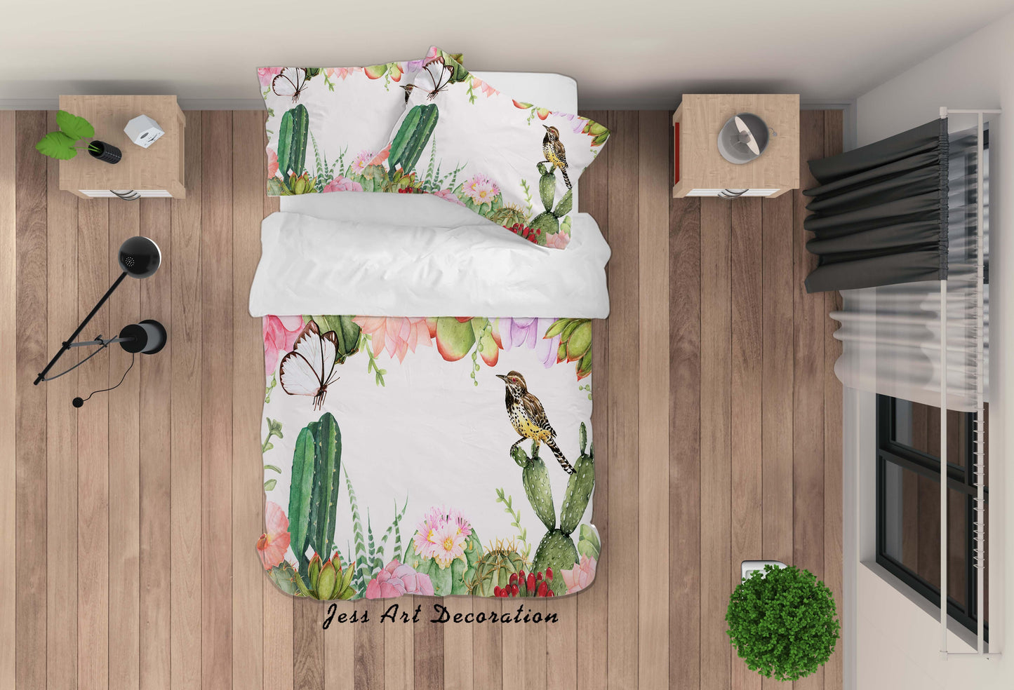3D Cactus Succulents Flowers Bird Butterfly Quilt Cover Set Bedding Set Duvet Cover Pillowcases SF60