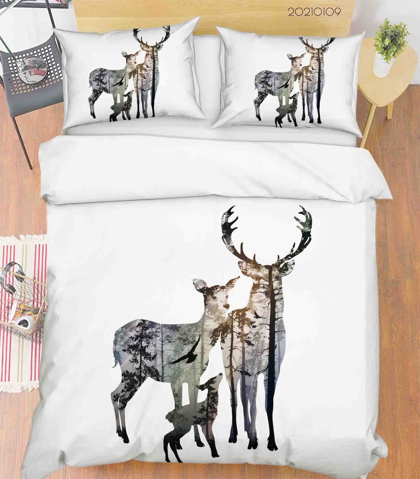 3D Cartoon Animal Elk Forest Quilt Cover Set Bedding Set Duvet Cover Pillowcases 68 LQH