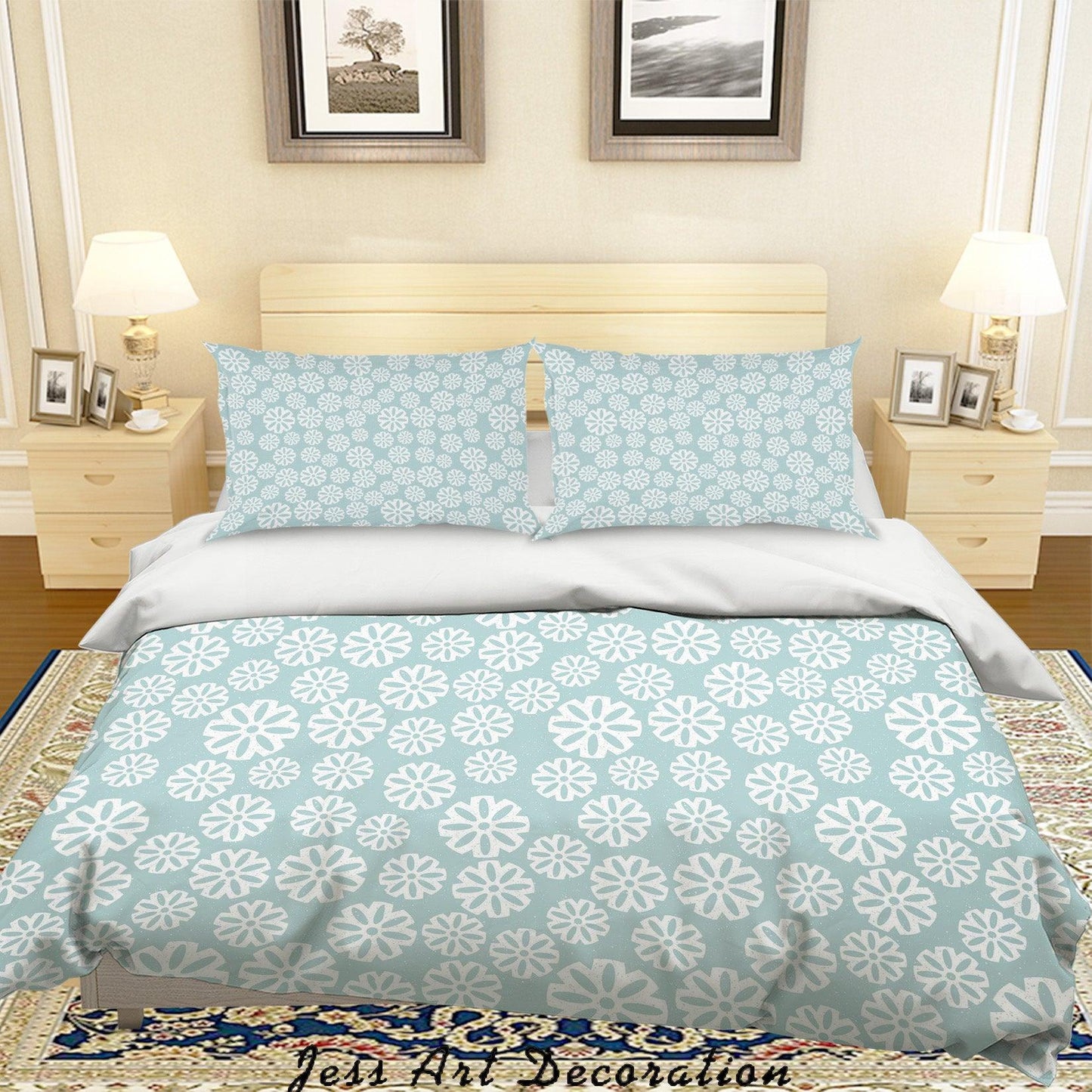 3D Blue Floral Quilt Cover Set Bedding Set Duvet Cover Pillowcases SF112