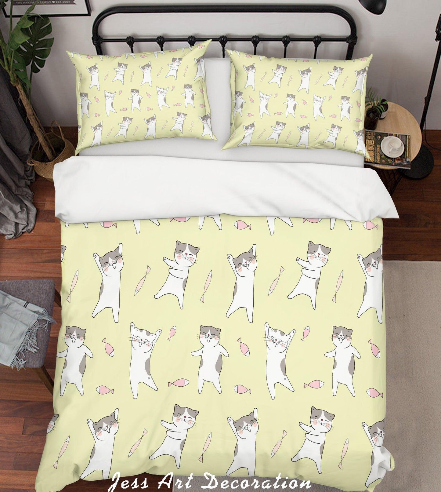 3D Cartoon Cat Yellow Quilt Cover Set Bedding Set Pillowcases 114