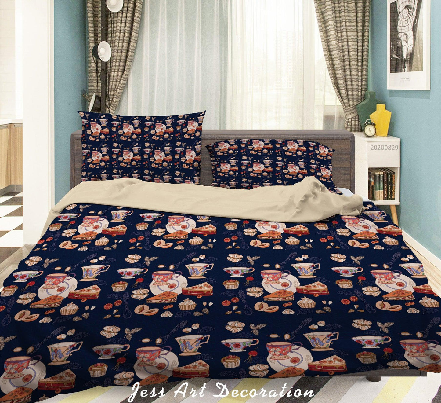 3D Abstract Hand Draw Cartoon Teacup Pattern Quilt Cover Set Bedding Set Duvet Cover Pillowcases WJ 3548