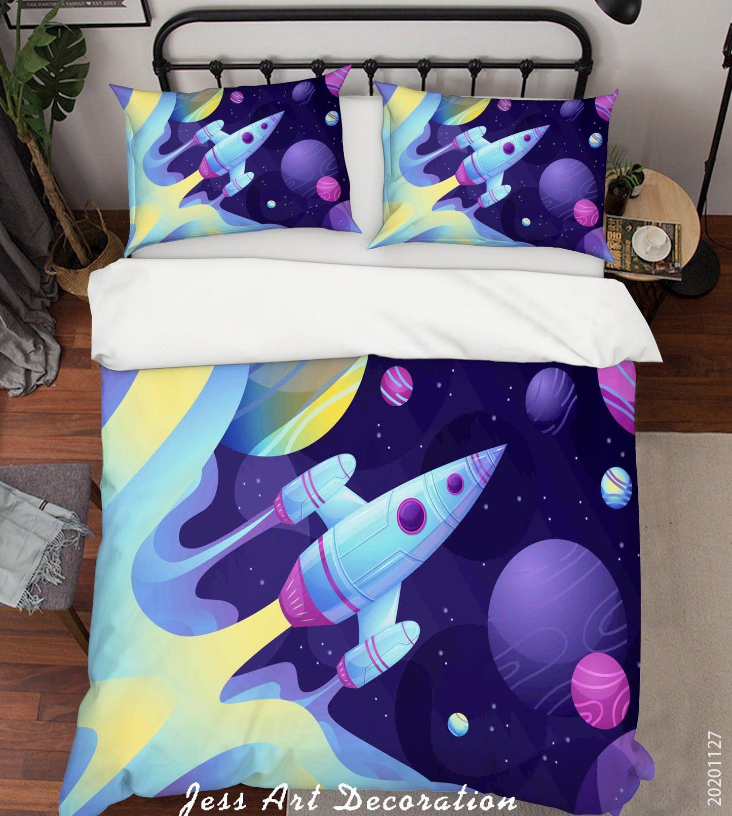 3D Cartoon Colorful Space Planet Rocket Quilt Cover Set Bedding Set Duvet Cover Pillowcases LXL