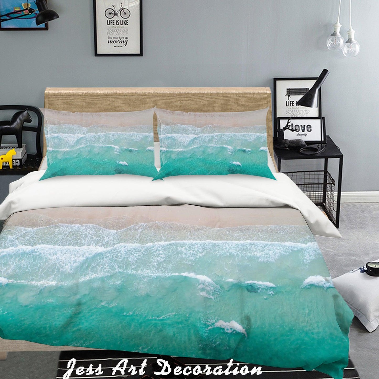 3D Blue Sea Beach Quilt Cover Set Bedding Set Pillowcases  163