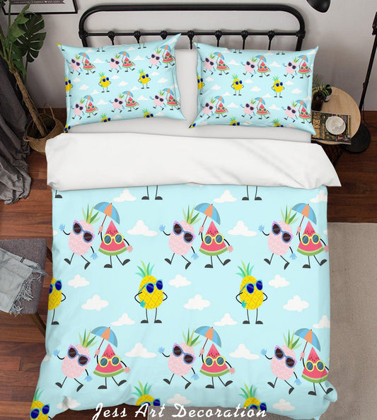 3D Cartoon Pineapple Watermelon Blue Quilt Cover Set Bedding Set Pillowcases 11