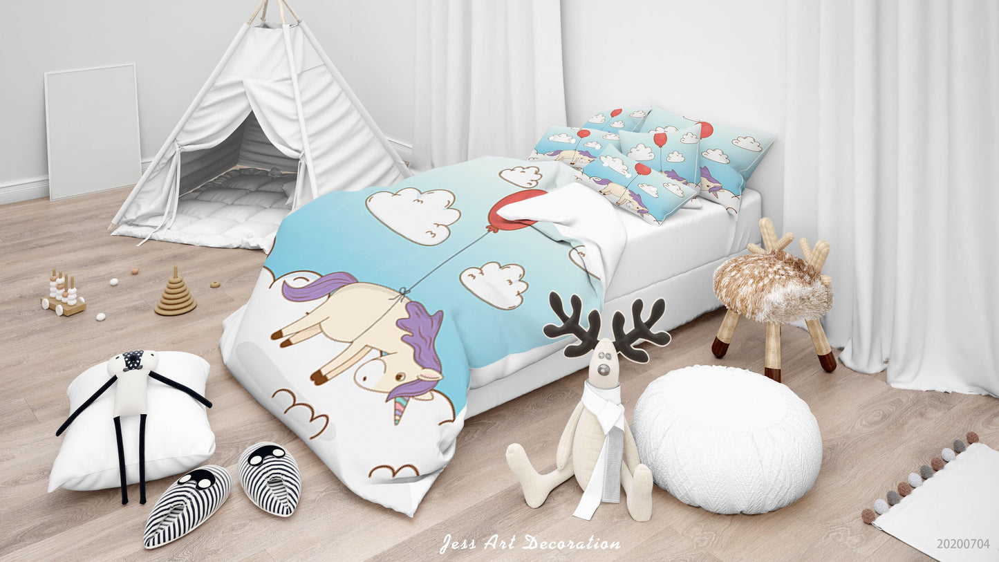 3D Blue Unicorn Rainbow Quilt Cover Set Bedding Set Duvet Cover Pillowcases SF03